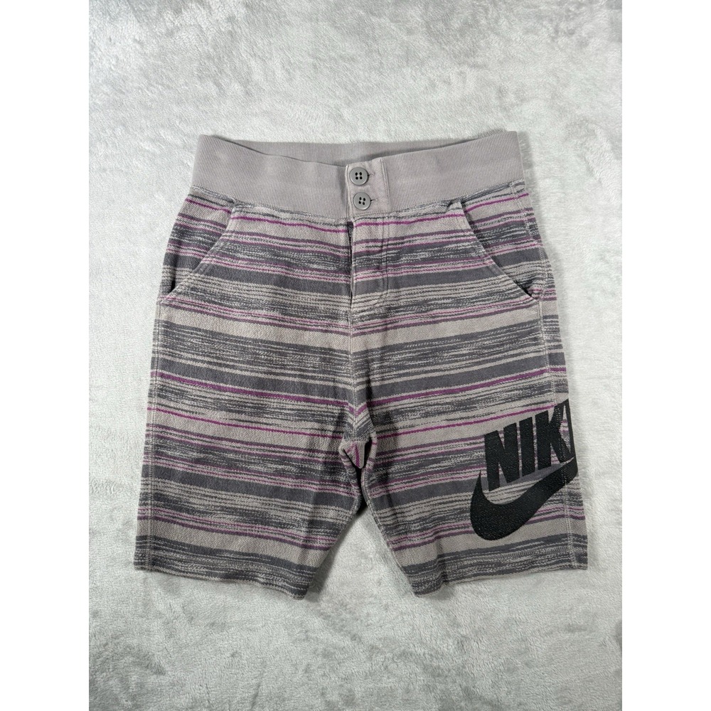 Nike Shorts Mens Small Grey Purple Striped FC Squad Knit Sweat French Terry VTG